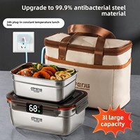 Boîte à lunch électrique isotherme carrée en acier inoxydable 3L, à un seul niveau, rechargeable, anti-fuite, pour les employés de bureau, 24 heures