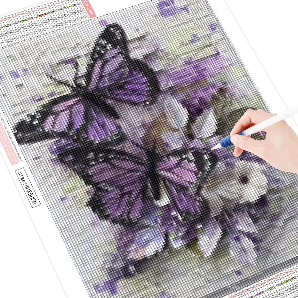 FIYO Purple butterfly DIY 5D Diamond Painting Full Drill with Number Kits Home and Kitchen Fashion Crystal Rhinestone