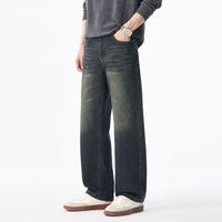 Nouveau Jean Américain Rétro Coupe Droite pour Homme – Tendance, Neuf, Style Urbain, Délavé et Effet Vieilli, Coupe Ample Droite