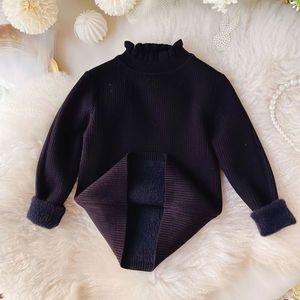 Maglione in Modal Ispessito per Bambine con Fodera in Pile e Bordo in Pizzo, Nuovo Pullover Chic 2024, Top in Maglia Trapuntata - Product Image 6