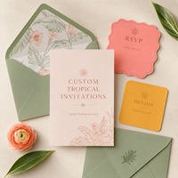 Tarjetas de Invitación para Boda Tropical, Diseño Botánico Personalizado con Hibisco, Artículos de Papel para Boda con Tarjetas RSVP de Forma Única
