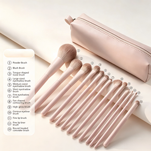 Ensemble de pinceaux de maquillage en cheveux synthétiques végétaliens, 13 pièces, pinceaux de maquillage de haute qualité, marque privée, rose, avec sac pour les yeux et le <span class=keywords><strong>visage</strong></span> - Product Image 3