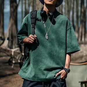 Camiseta Oversize para Hombre con Lavado Ácido, Cuello Redondo, Manga Corta, Algodón, Estilo Casual Liso Teñido, Ajuste Jersey - Product Image 3