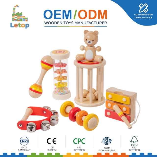 Wooden Musical Instrument Babies 7 Pieces Rattle Toy Montessori Sensory Percussion Xylophone Toddlers Educational Game Set