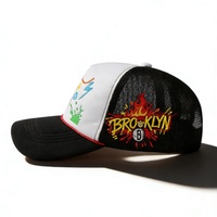 Casquette Trucker Brooklyn Brodé Personnalisé OEM avec Logo Graffiti, Réglable Unisexe, Style Streetwear, Casquette en Maille, Vente en Gros, Plage, Hip Hop, Mode Y2K