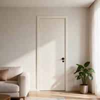 Porte de chambre moderne en bois massif, design minimaliste, finition mate blanche, poignée à levier noire, usage résidentiel, sécurité incendie.