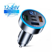 Cargador de Coche de 250W con 5 Puertos, Carga Rápida PD QC3.0, Adaptador de Cargador de Teléfono USB C para Coche con Indicador de Voltaje para iPhone, Samsung, Huawei, Xiaomi