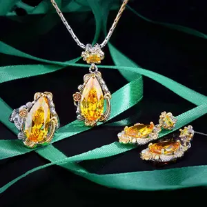 Perhiasan Kuning Indah Mewah Dua Nada Emas Elegan Bunga Hewan Antik Cincin Etnis Anting Kalung