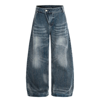 Jeans amples en denim slub vintage américain pour hommes et femmes, pantalon haut de gamme effet patte de chat, style couple