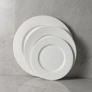 Custom Logo OEM Design Dishes White Ceramic Porcelain Restaurant Dessert Dish Appettizer Salad Wedding 8" 10" 12" Dinner Plate S