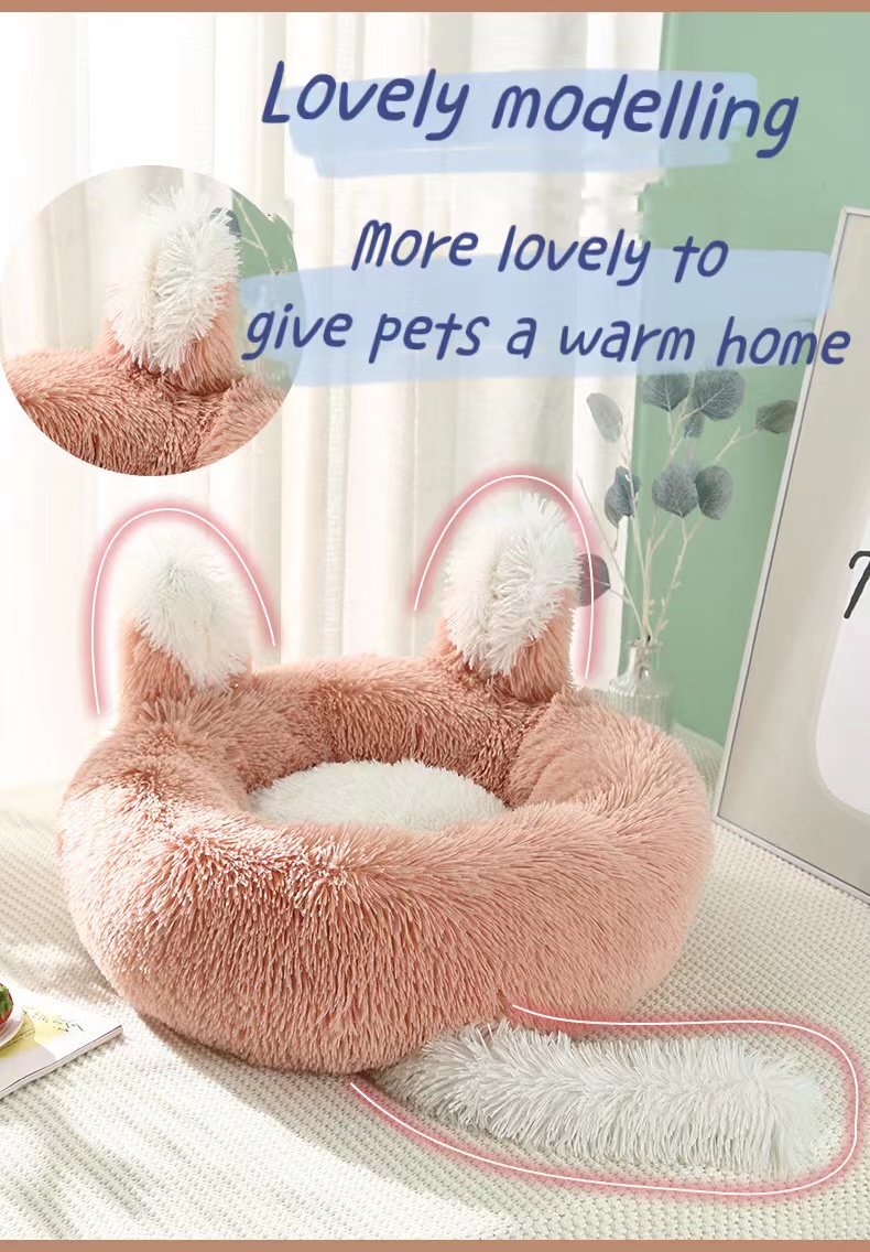 Cute Pretty Rabbit Ears Heating Winter Pet Calming Beds Sofa Wear Resisting