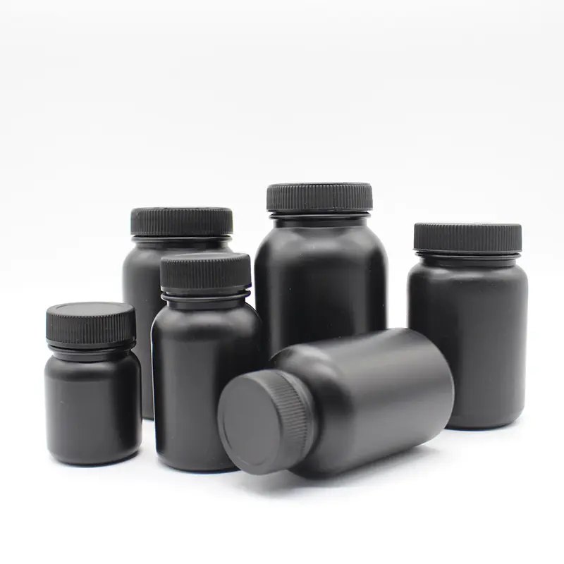 Wholesale 120cc 250cc 500cc Plastic Matte Black Soft Touch HDPE Bottle Capsule Packaging Pill Capsule Jars With Screw Lid