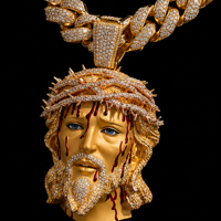 Pendentif Jésus en Argent Sterling 925 Moissanite Luxe Iced Out, entièrement pavé, 3D Goutte de Sang Couronne d'épines, style Hip Hop pour Hommes Streetwear