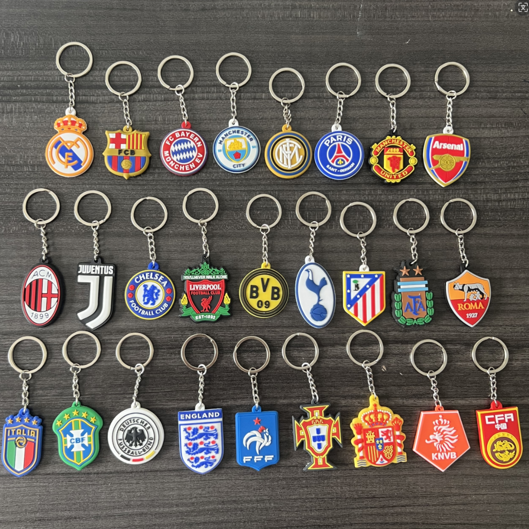 Football Team Keychain Football Soccer Key Chain Fans Rubber Club Keyring Europe Wholesale Soft PVC Zinc Alloy EVER ROCK CN;GUA