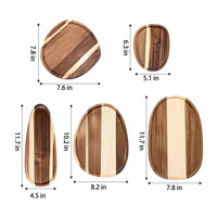 Plateau de service ovale en bois d'acacia léger et irrégulier pour petit-déjeuner, café, thé, collation