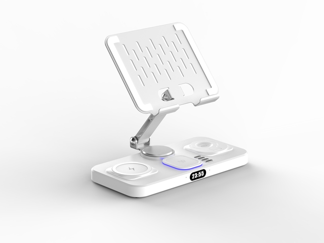 Multiple 6-in-1 Foldable Wireless Charging iPad Stand for Technology Type-C Port Clock Display Night Light Earphone