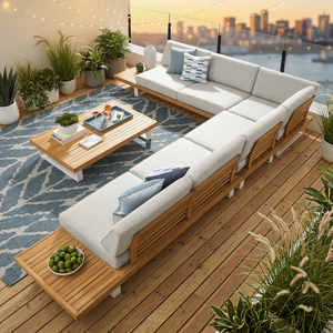 Teak <b>Outdoor</b> Garden <b>Sofa</b> Set with High-Density Foam Cushions Modern Design Waterproof Eco-Friendly Courtyard Furniture - Product Image 3