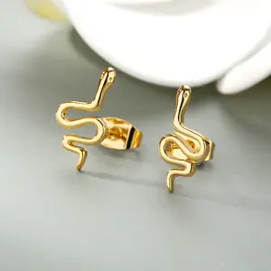 Wholesale fashion designer 925 sterling silver stud gold plated stainless steel snake earrings for women
