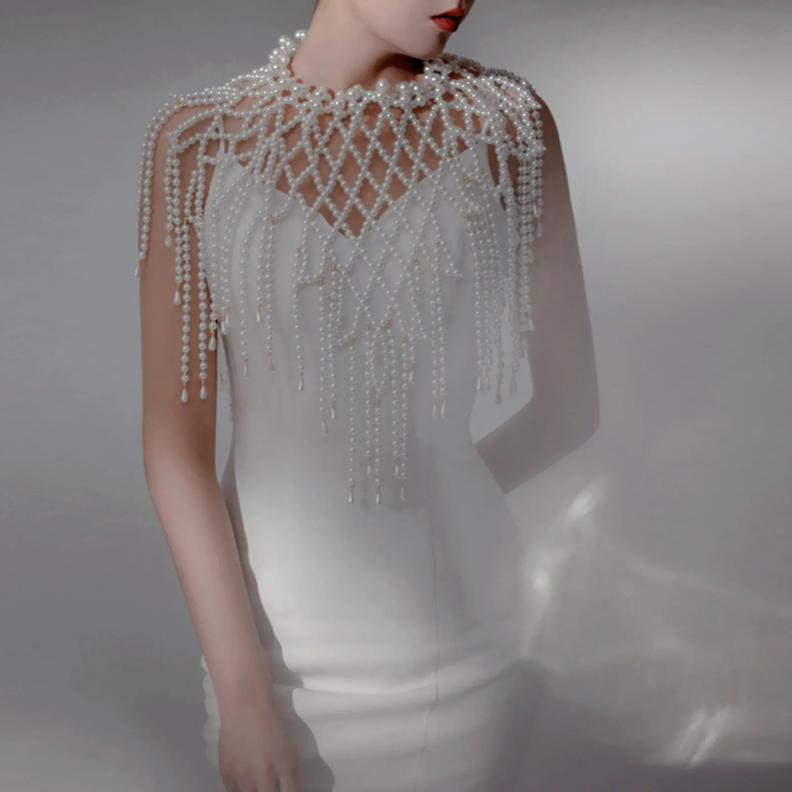 Элегантный белый жемчужный воротник ожерелье свадебное платье шали для невесты Премиум бисером кисточки жемчужная накидка