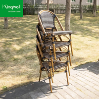 Fauteuil de Terrasse Empilable pour Café Extérieur, Mobilier de Jardin en Rotin Français, Chaise Bistrot Parisienne pour Cafétéria et Restaurant