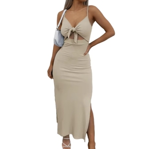 <span class=keywords><strong>2025</strong></span> mới của phụ nữ ren-up, <span class=keywords><strong>cutout</strong></span>, Side-Slit HEM, không tay dệt kim chặt chẽ dài ăn mặc - Product Image 1