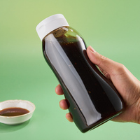 Fabricant de bouteilles de qualité alimentaire, bouteille de sauce transparente en PET de 500 ml (16 oz), emballage à large ouverture avec bouchon à clapet, bouteille à presser pour la cuisine