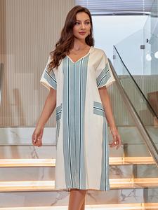 ชุดนอนแขนค้างคาวลายทางสำหรับผู้หญิง, ชุดนอนผ้าฝ้ายสำหรับผู้หญิงขนาดใหญ่พิเศษ - Product Image 4