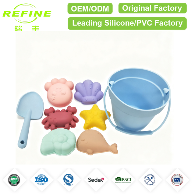 Refine Factory Sand Bucket with Marine Animal Colorful Silicone Beach Toy Sets for Kids Ages 4-6 Sand Play Set