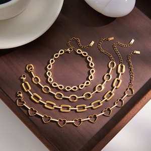 Fashion Chain Link <b>Bracelet</b> Set Gold Tone Rhinestone Heart <b>Infinity</b> Oval Geometric Design Gift Jewelry for Women - Product Image 4