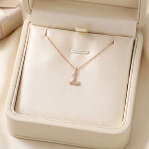 Romantic Script Initial Collection 18K Solid Rose Gold Real Natural Diamond Initial Pendant <b>Necklace</b> For Women Daily Wear - Product Image 5