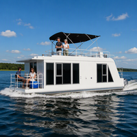 Yacht de luxe flottant en aluminium robuste avec moteur hors-bord, plateforme stable pour croisière longue portée, cabine isolée, maison flottante OEM 38 pieds