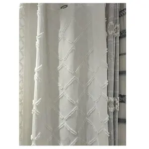 Fancy Jacquard Curtain with Attached Valance and Tassels Decoration on the Top for Living Room or Cafe