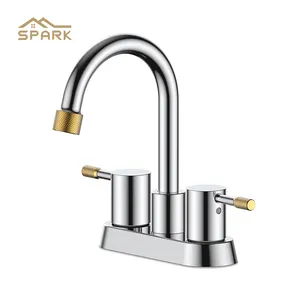 Thiết kế mới Chrome 2 LEVER Basin Mixer vòi sàn gắn 4 "minispread lưu vực vòi nước phòng tắm 3 lỗ lưu vực vòi nước