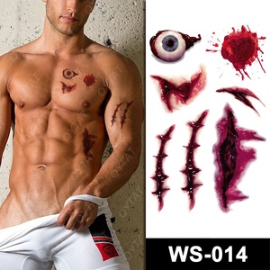 Tatouage temporaire autocollant pour fête costumée, crâne ensanglanté, blessures, sang froid, <span class=keywords><strong>maquillage</strong></span> d'<span class=keywords><strong>Halloween</strong></span>, vente en gros - Product Image 6