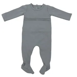 Quần áo trẻ em Footie 100% bông thêu chân bé Coverall