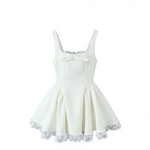 Minivestido Casual de Verano para Mujer, con Tirantes Finos, Color Beige, Pliegues en la Parte Inferior, Encaje, Transpirable, Tejido, Cintura Natural - Product Image 3