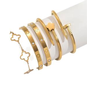Conjunto de Brazaletes Apilables de Acero Inoxidable con Baño de Oro de 18K, Diseño de Uñas de <span class=keywords><strong>Amor</strong></span>, Joyería Moderna - Product Image 5