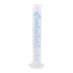 Cylindre gradué en plastique 250 ml, matériau PP, graduation 0,5 ml, usage en laboratoire - Product Image 1