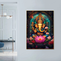 Art mural en verre trempé Ganesha Décoration murale abstraite hindoue Lord Ganesha Base de support en toile Impression de verre moderne Décoration murale