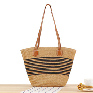 Gran oferta, bolso de mano de playa de verano para mujer, fibra <span class=keywords><strong>Natura</strong></span> tejida a mano con cierre de cremallera y dos asas/correas forradas de poliéster - Product Image 2