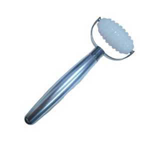 Rouleau de massage à pointes en jade blanc, outil en pierre naturelle avec poignée épaisse en aluminium durable, pour le visage, le cou, le modelage et la relaxation à domicile et en spa - Product Image 1