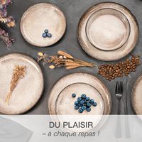 Service de table pour 6 personnes - 18 pièces - Service de vaisselle beige 6x assiettes plates, 6x assiettes à soupe, 6x assiettes petit-déjeuner
