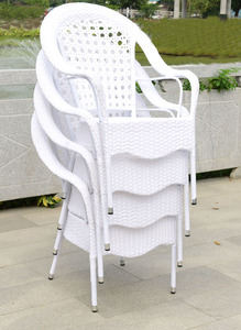 Bàn tròn mây trắng 80cm và ghế mây lưng cao Bộ cà phê kim loại Bộ đồ nội thất sân vườn ngoài trời - Product Image 6