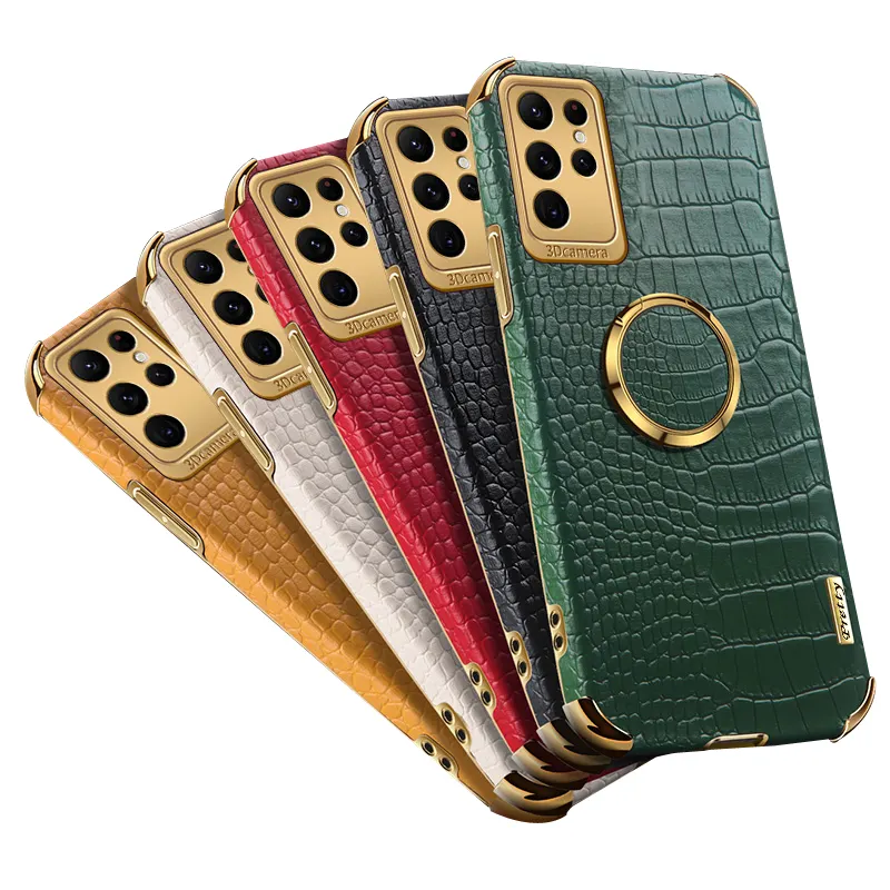 For Samsung Galaxy S23 Ultra S22 Plus S21 S20 FE Case Ring Holder Back Cover Luxury Shockproof Wholesale Leather Cell Phone Case