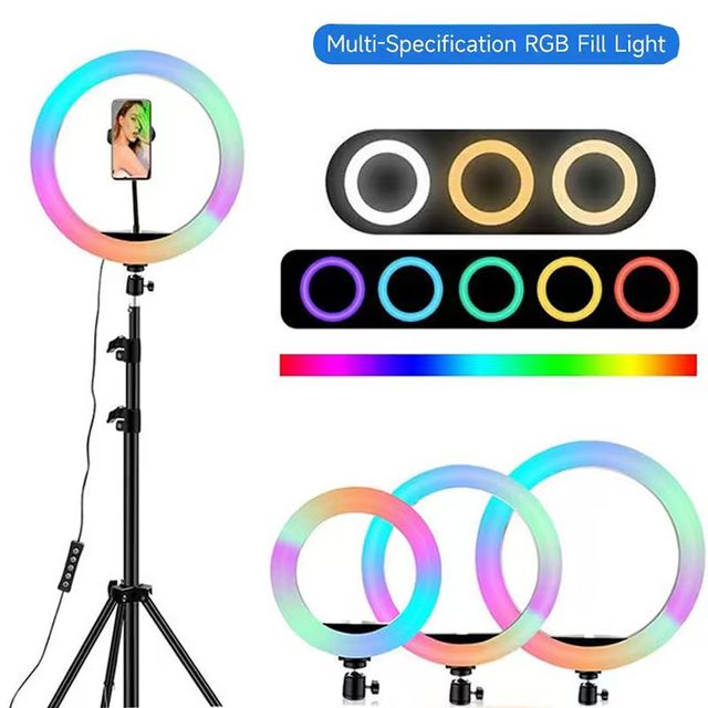 Wholesale Factory Price 8 10 12 14 18 Inch Rainbow RGB Dimmable Live Stream Photographic LED Fill Lamp Selfie Makeup Ring Light