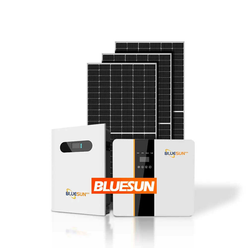 Bluesun 6kw 10kw sistema de energía solar conjunto híbrido completo sistema de energía solar doméstico 10kw con batería de litio