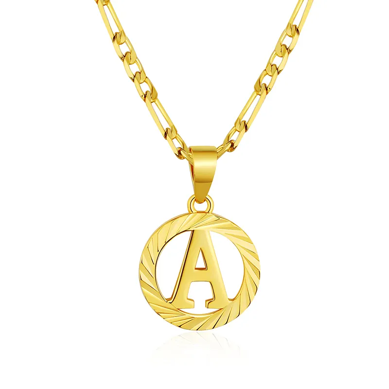 18K Gold Plated Necklace Men's A-Z Initial Necklace Earrings Women's Fashion Jewelry Figaro Chain Letter Necklace