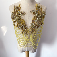 Accessoires de luxe pour vêtements de mariée : Applique florale à tige en sequins et strass, tissu en dentelle perlée pour couture de robe de mariée
