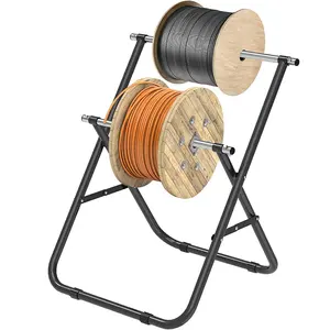 JH-Mech All Steel Wire Spool Reel Holder Cable Reel Dispenser Metal Double Decker Cable Reel Caddy