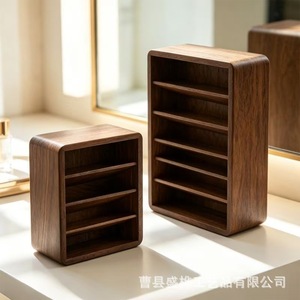 Wooden Lipstick Storage Box Multi Layer <b>Desktop</b> <b>Shelf</b> For Cosmetics And Essential Oils Walnut Finish - Product Image 2